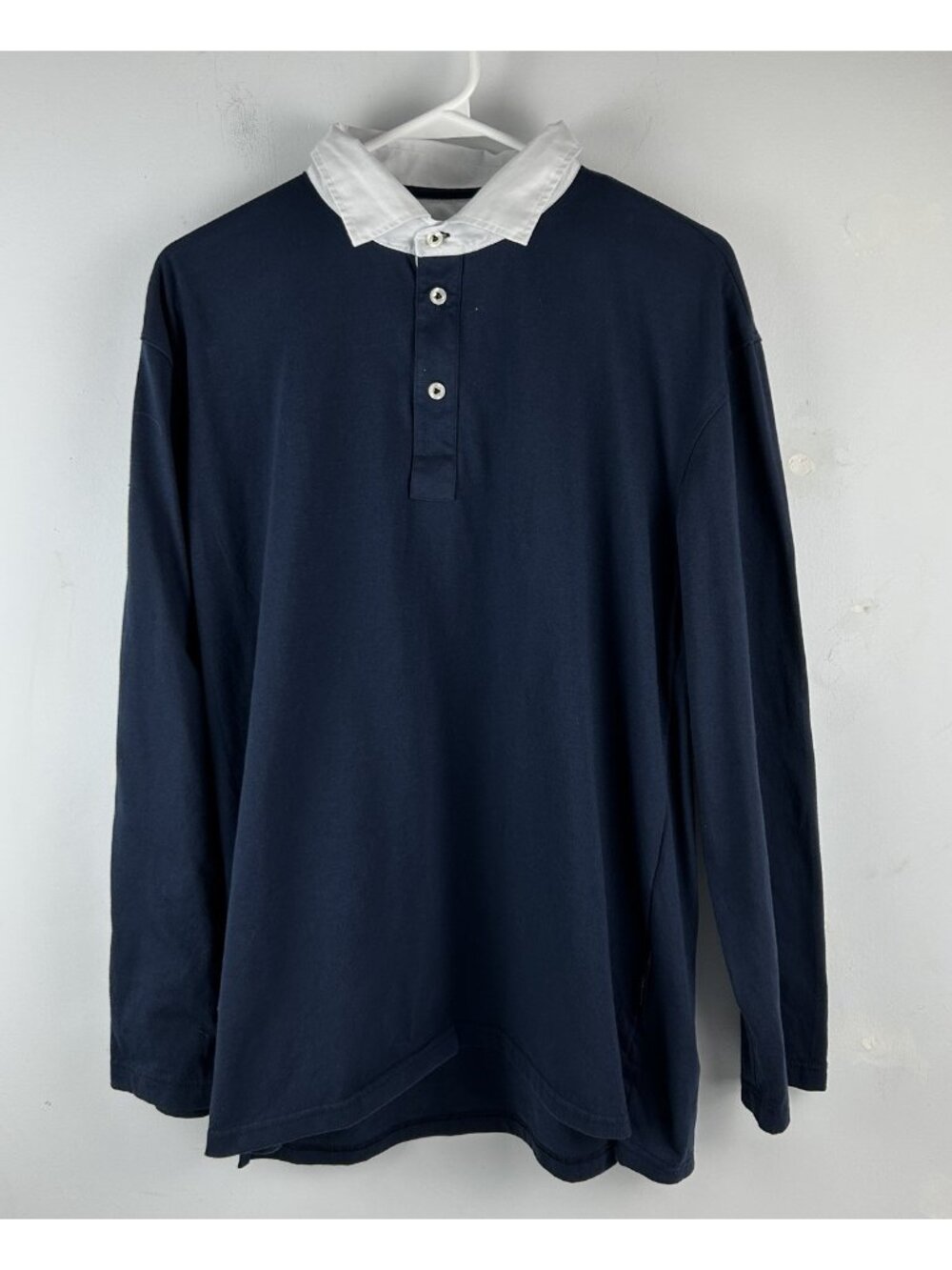 Van Laack Lufthansa Rugby Polo Shirt Long Sleeve Navy White Collar Men Large